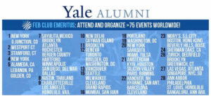 Banner for Yale Alumni Facebook group featuring upcoming Feb Club event dates